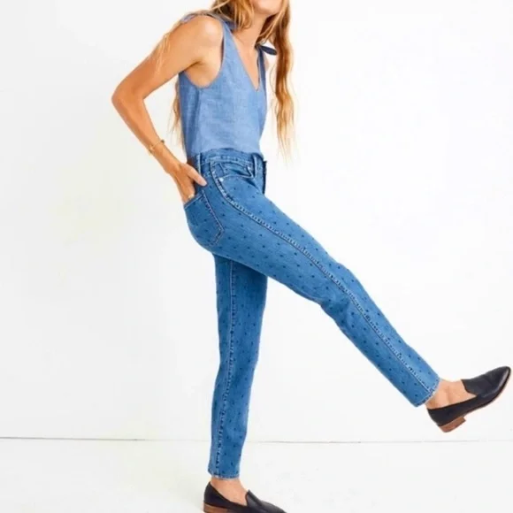 Madewell Slim Straight Navy Dot Edition Jeans Size 26 - Picture 2 of 12